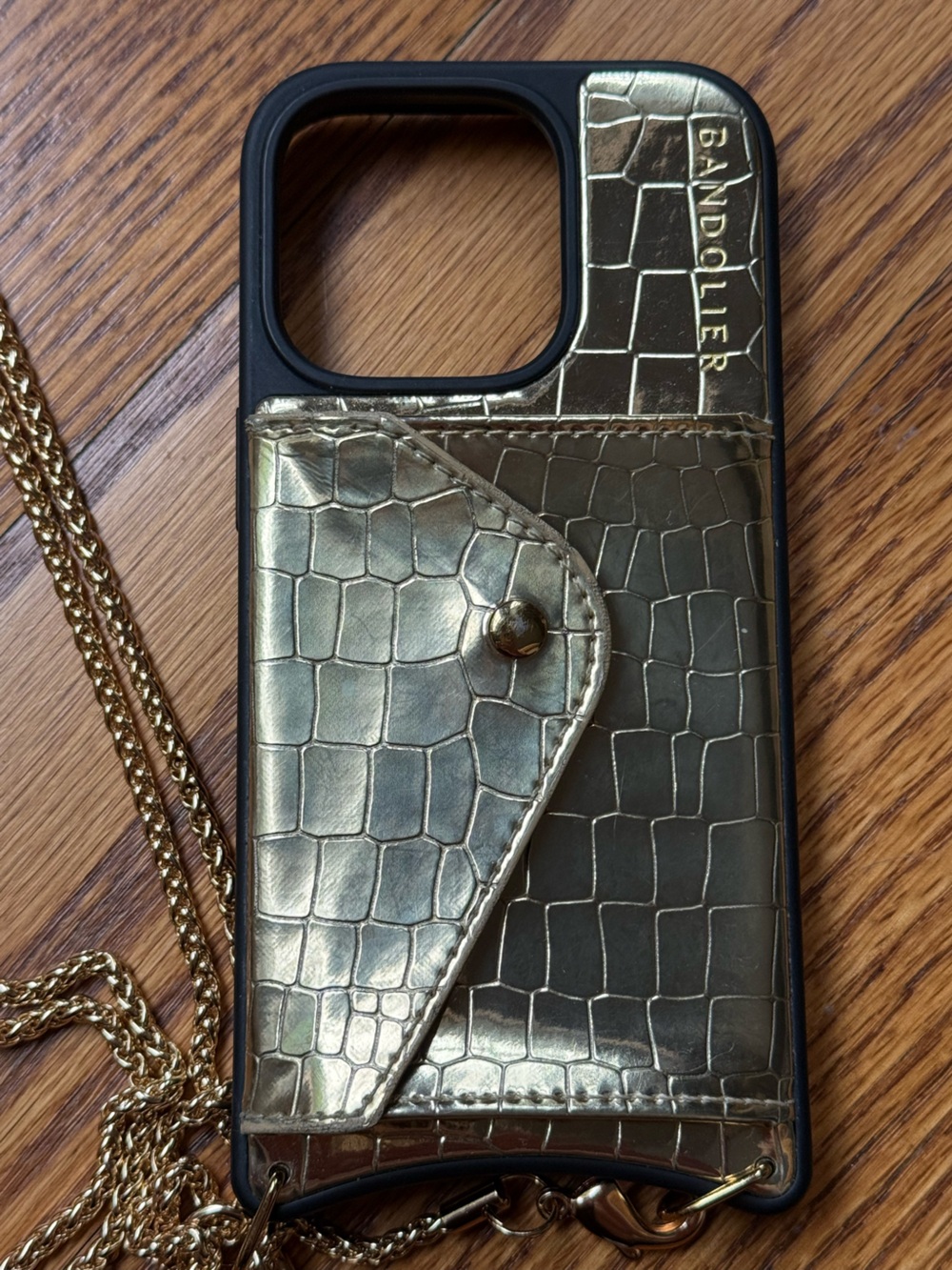 Bandolier Gold Croc iPhone 16 Pro Crossbody Case with Gold Chain